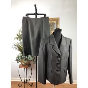 Le Suit Women 2 Pc Skirt Suit Black 16 Long Sleeve Clueless Preppy Office Siren